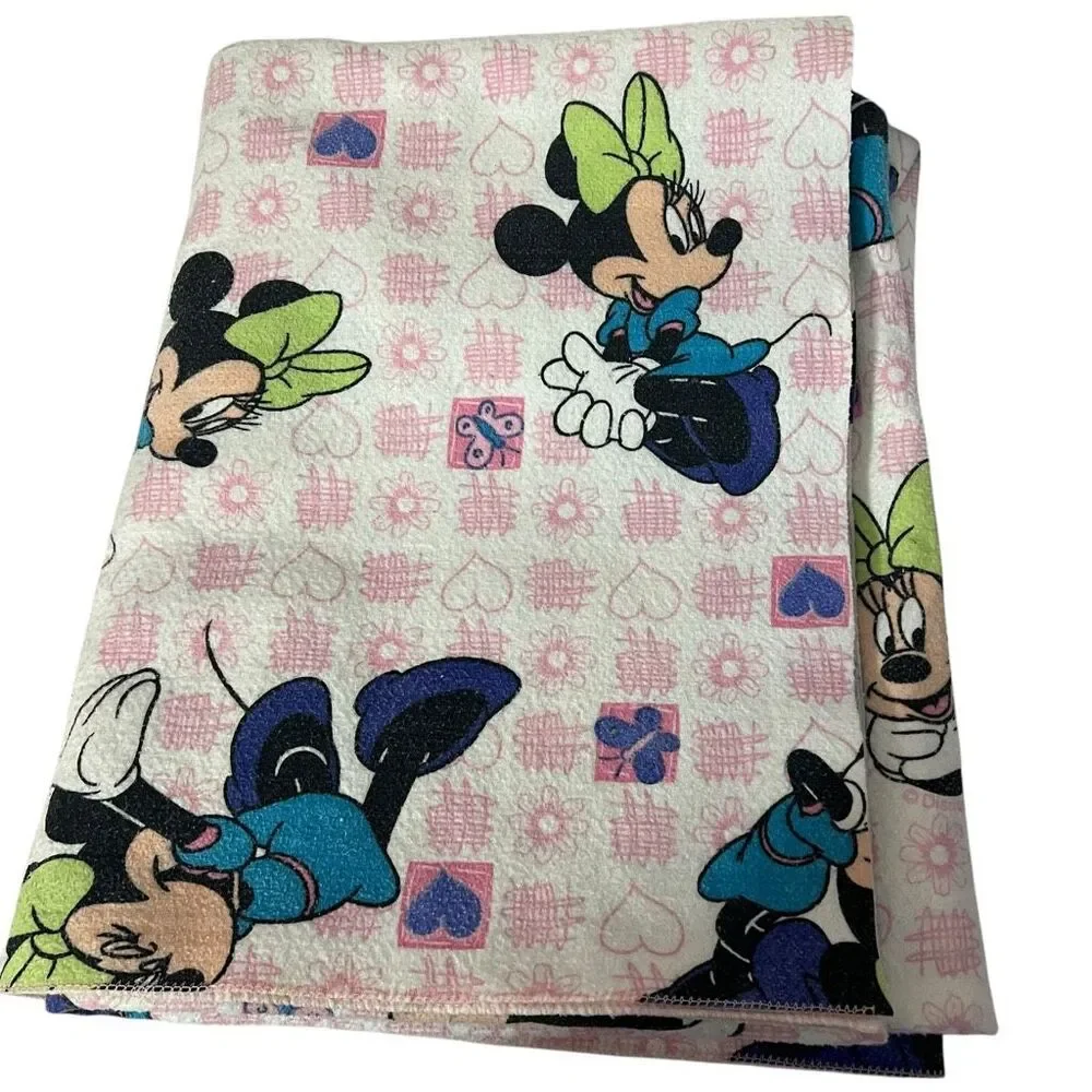 Vintage Disney Minnie Mouse Blanket Approx 79” x 90” READ‎ Pink White Nursery